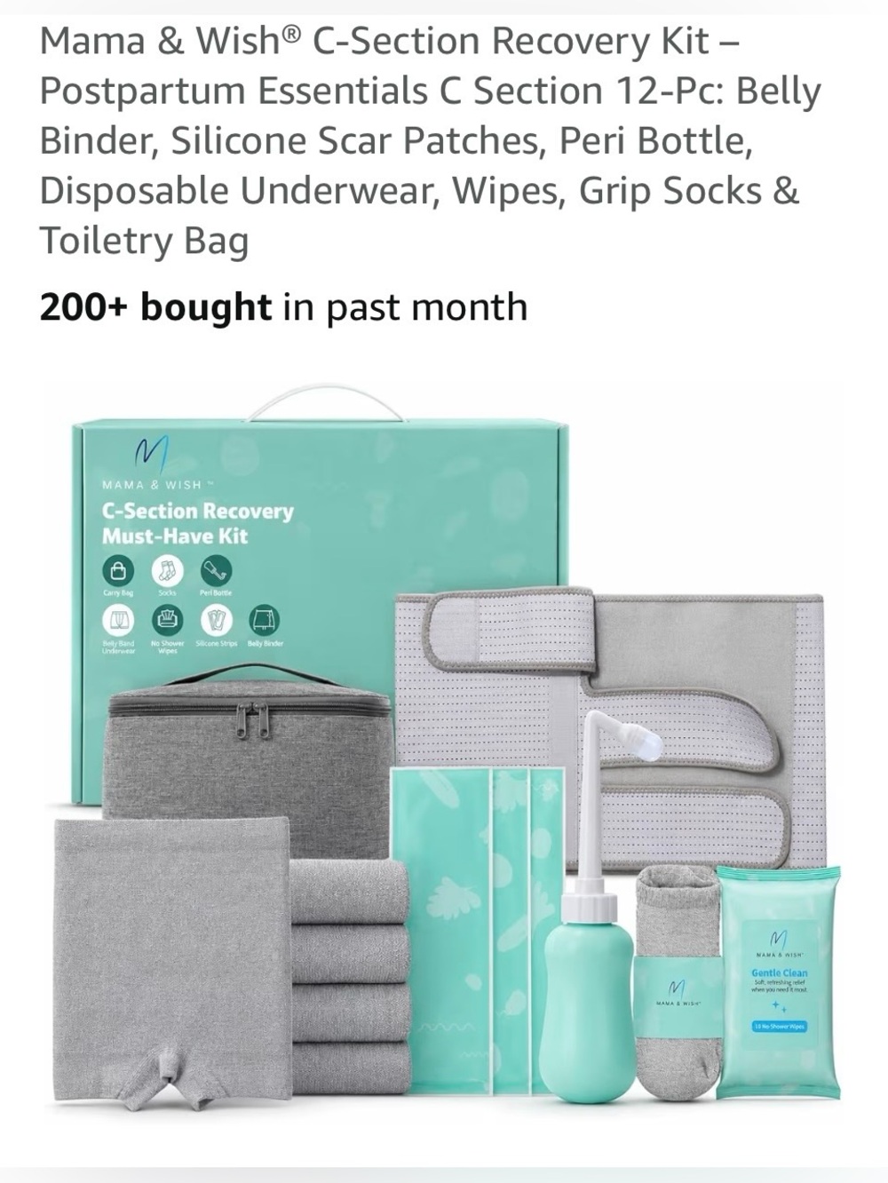 Mama & Wish C-Section Recovery Kit - Mint & Gray Postpartum Essentials
